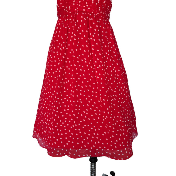 Vintage Y2K does 50s Red Polka Dot Fit & Flare Dress Size 6 V Neck Pin Up Retro - Picture 5 of 9